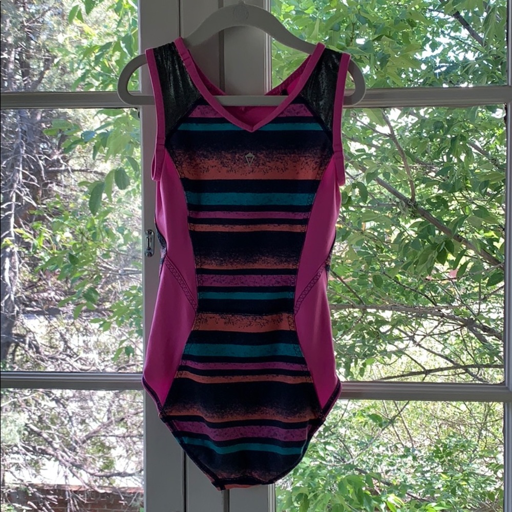Multi-colored gymnastics leotard